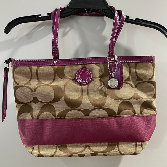 NWT Coach Monogram Handbag and IPad Case Purple/Tan/Brown - Picture 2 of 15